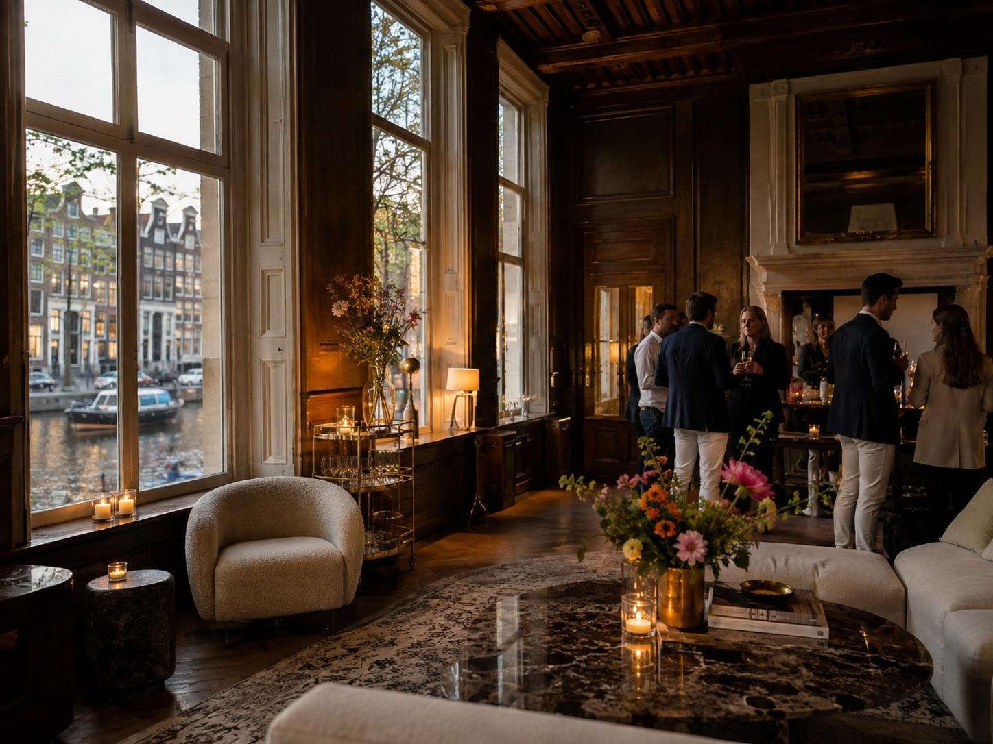Borrel in een historisch grachtenpand met uitzicht op de gracht